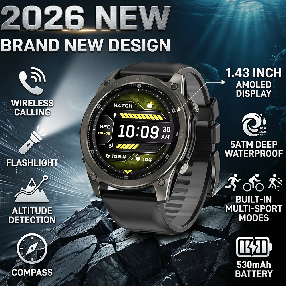 2026 New Outdoor Smart Watch Men Bluetooth Call Compass Altitude Meter Flashlight 1.43" AMOLED 5ATM Waterproof
2026 New Outdoor Smart Watch Men Bluetooth Call Compass Altitude Meter Flashlight 1.43" AMOLED 5ATM Waterproof