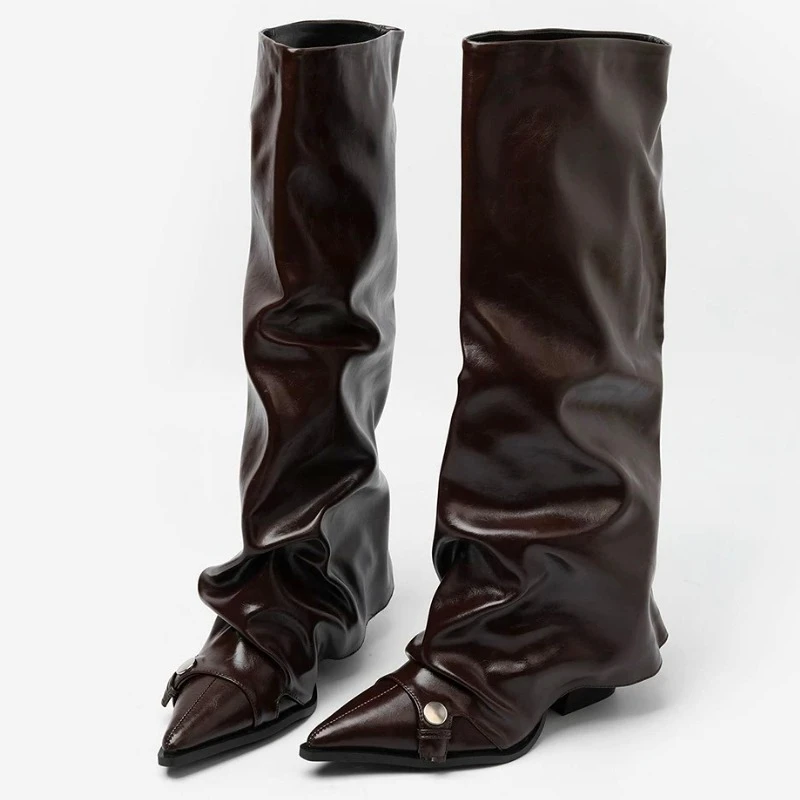Новые осенние дизайнерские длинные сапоги, женские ретро-брендовые модные рыцарские сапоги с острым носком, женские плиссированные теплые зимние женские высокие сапоги 
Новые осенние дизайнерские длинные сапоги, женские ретро-брендовые модные рыцарские сапоги с острым носком, женские плиссированные теплые зимние женские высокие сапоги
