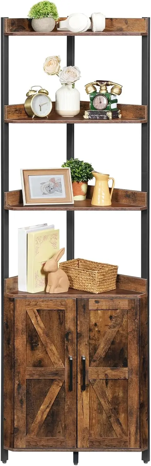 Corner Shelf with Storage, Tall Corner Cabinet, 5-Tier Bookshelf Stand, Storage Cabinet with Protective Fence, for Living Room 
Corner Shelf with Storage, Tall Corner Cabinet, 5-Tier Bookshelf Stand, Storage Cabinet with Protective Fence, for Living Room