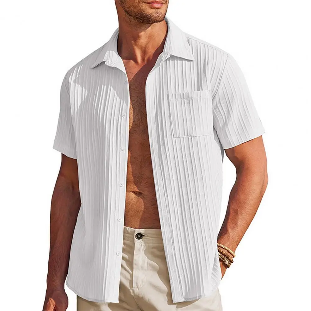 Men Shirt Silid Color Loose Turn-down Collar Short Sleeves Chest Pocket Sriped Cardigan Formal Business футболка мужская
Men Shirt Silid Color Loose Turn-down Collar Short Sleeves Chest Pocket Sriped Cardigan Formal Business футболка мужская
