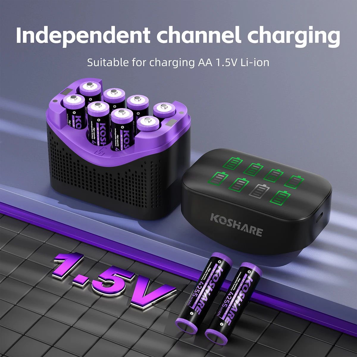 KOSHARE 1.5V AA Rechargeable Lithium Battery 4255mWh Li-ion Batteries With Constant Voltage 8-Slot LCD Display Smart Charger Box
KOSHARE 1.5V AA Rechargeable Lithium Battery 4255mWh Li-ion Batteries With Constant Voltage 8-Slot LCD Display Smart Charger Box
