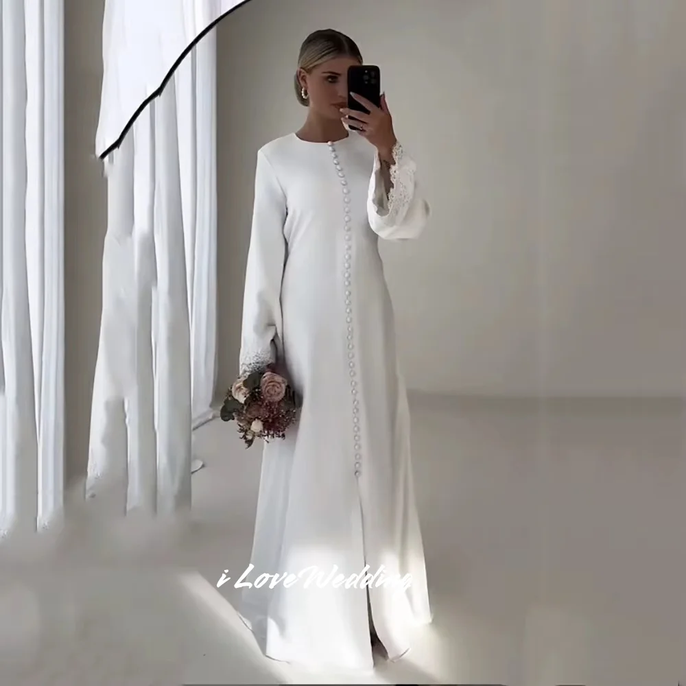 White O-Neck Wedding Dresses 2025 Satin Long Sleeve Appliques A-Line Pleated Elegant Floor-Length Wedding Party Dress Customized
White O-Neck Wedding Dresses 2025 Satin Long Sleeve Appliques A-Line Pleated Elegant Floor-Length Wedding Party Dress Customized