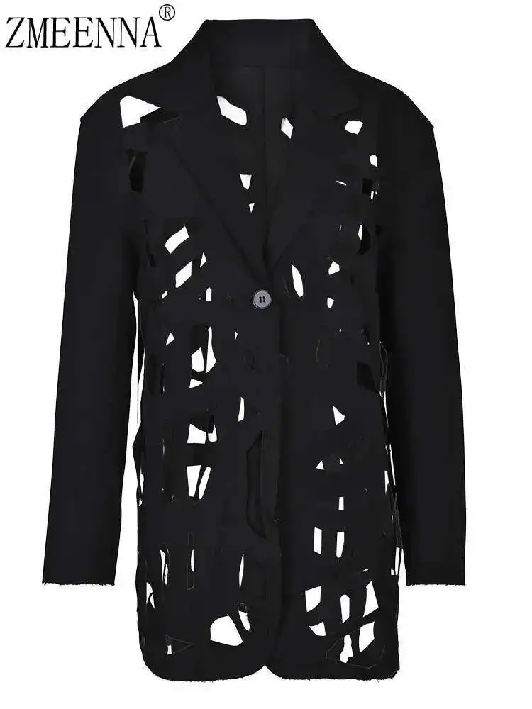 ZMEENNA Black Hollow Out Burr Big Size Blazer Women New Lapel Long Sleeve Loose Fit Jacket Fashion Spring Autumn 2024 ZM222
ZMEENNA Black Hollow Out Burr Big Size Blazer Women New Lapel Long Sleeve Loose Fit Jacket Fashion Spring Autumn 2024 ZM222