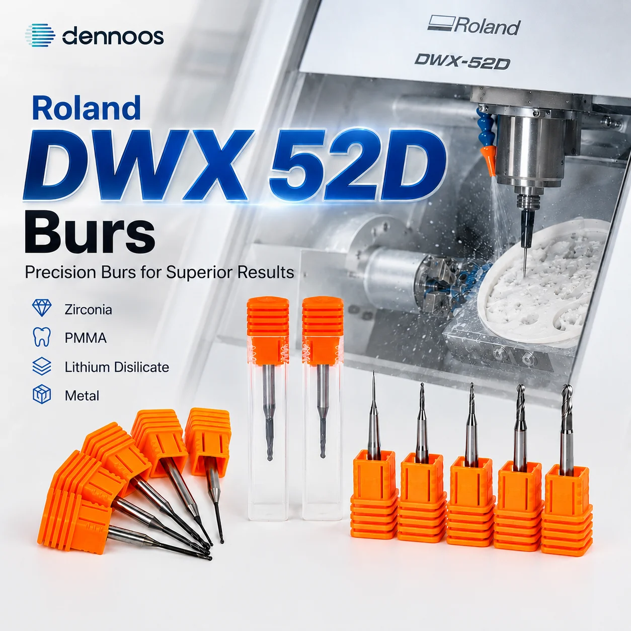 Roland DWX 52D Milling Bur D4 Cutting Metal Lithium Dislicate PMMA Zirconia Dental Lab Roland DWX-52D Milling Cutter Grinde Tool
Roland DWX 52D Milling Bur D4 Cutting Metal Lithium Dislicate PMMA Zirconia Dental Lab Roland DWX-52D Milling Cutter Grinde Tool