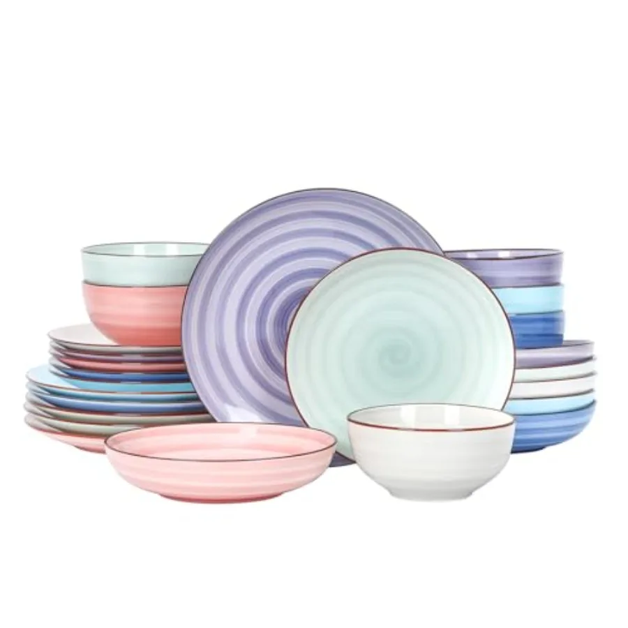 Ceramic Plates and Bowls Set, Dinnerware Sets for 6, Scratch Resistant Dishes Set, Handpainted Swirl with Spot Dishwasher and M
Ceramic Plates and Bowls Set, Dinnerware Sets for 6, Scratch Resistant Dishes Set, Handpainted Swirl with Spot Dishwasher and M