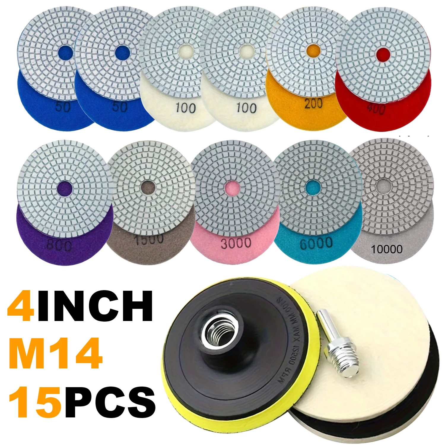 15 шт., Алмазные полировальные колодки, 100 мм, 4 дюйма
15 шт., Алмазные полировальные колодки, 100 мм, 4 дюйма