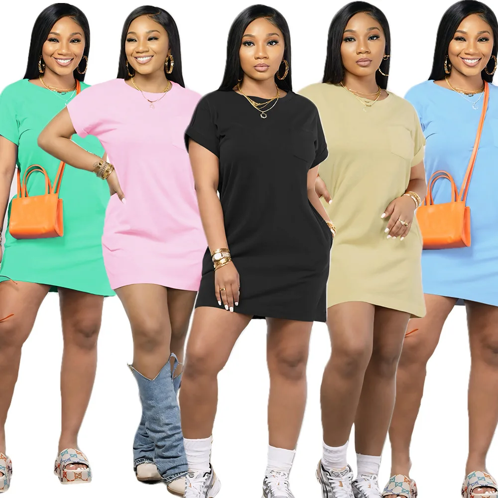TW407 European and American women's solid color casual T-shirt elegant casual dress fashion sports skirt summer new style
TW407 European and American women's solid color casual T-shirt elegant casual dress fashion sports skirt summer new style