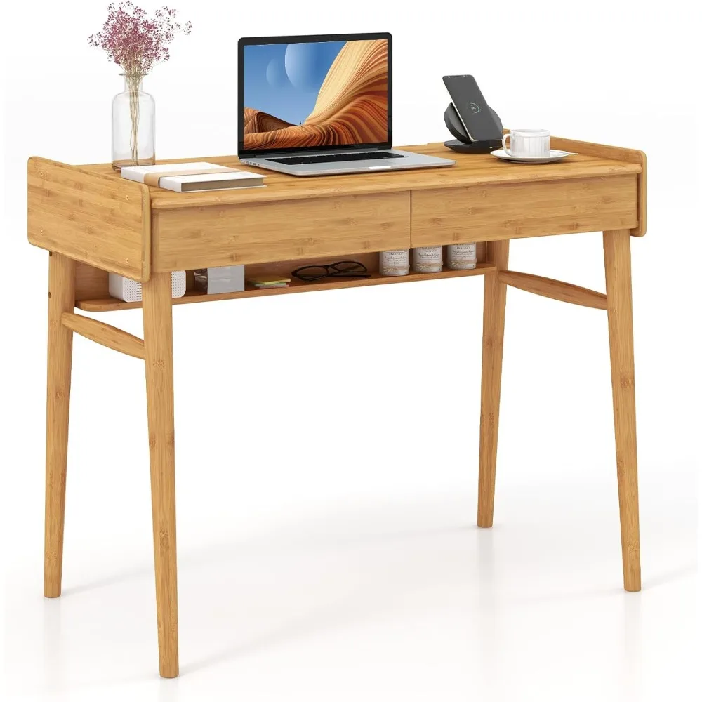 Bamboo Home Office Desk with 2 Storage Drawers and Open Shelf, Makeup Table Vanity Desk
Bamboo Home Office Desk with 2 Storage Drawers and Open Shelf, Makeup Table Vanity Desk