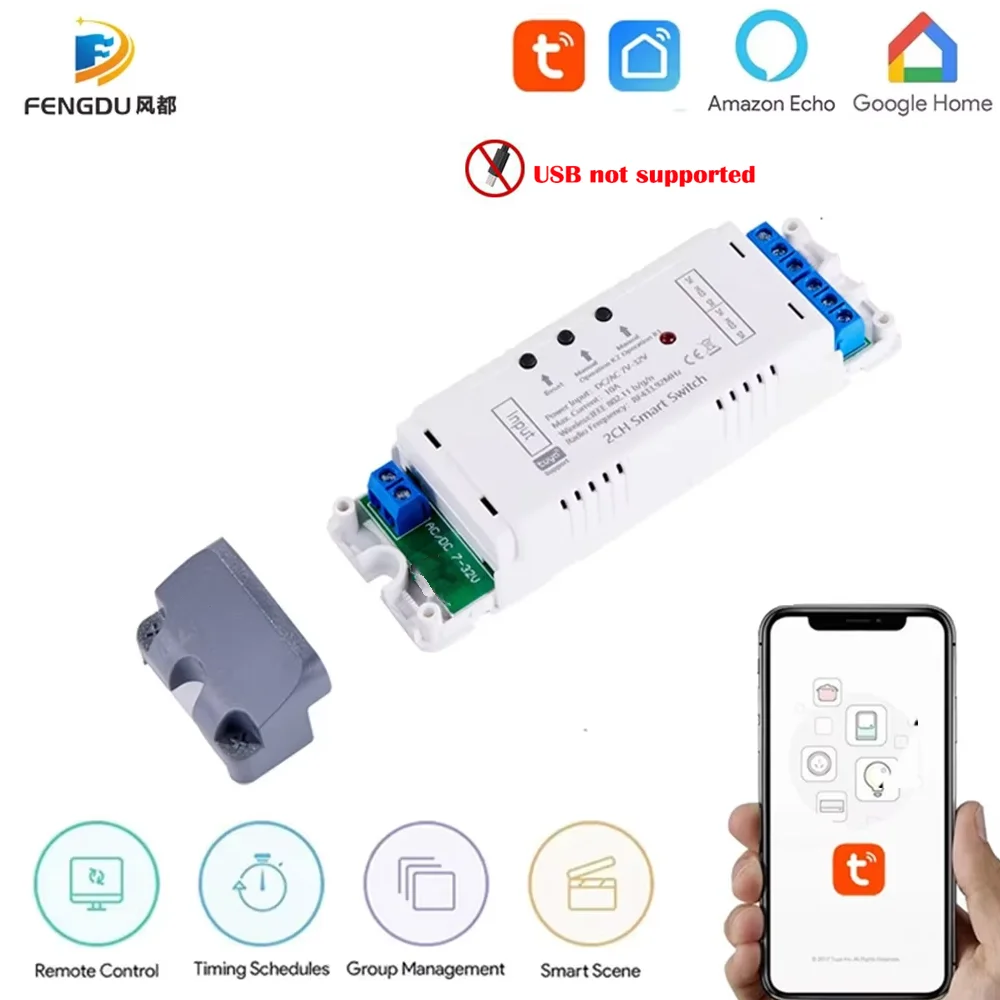 Alexa Smart Switch Tuya Smart Home 2CH Wifi Switch 220V 7-32V 85-250V 10A Wireless Relay Module
Alexa Smart Switch Tuya Smart Home 2CH Wifi Switch 220V 7-32V 85-250V 10A Wireless Relay Module