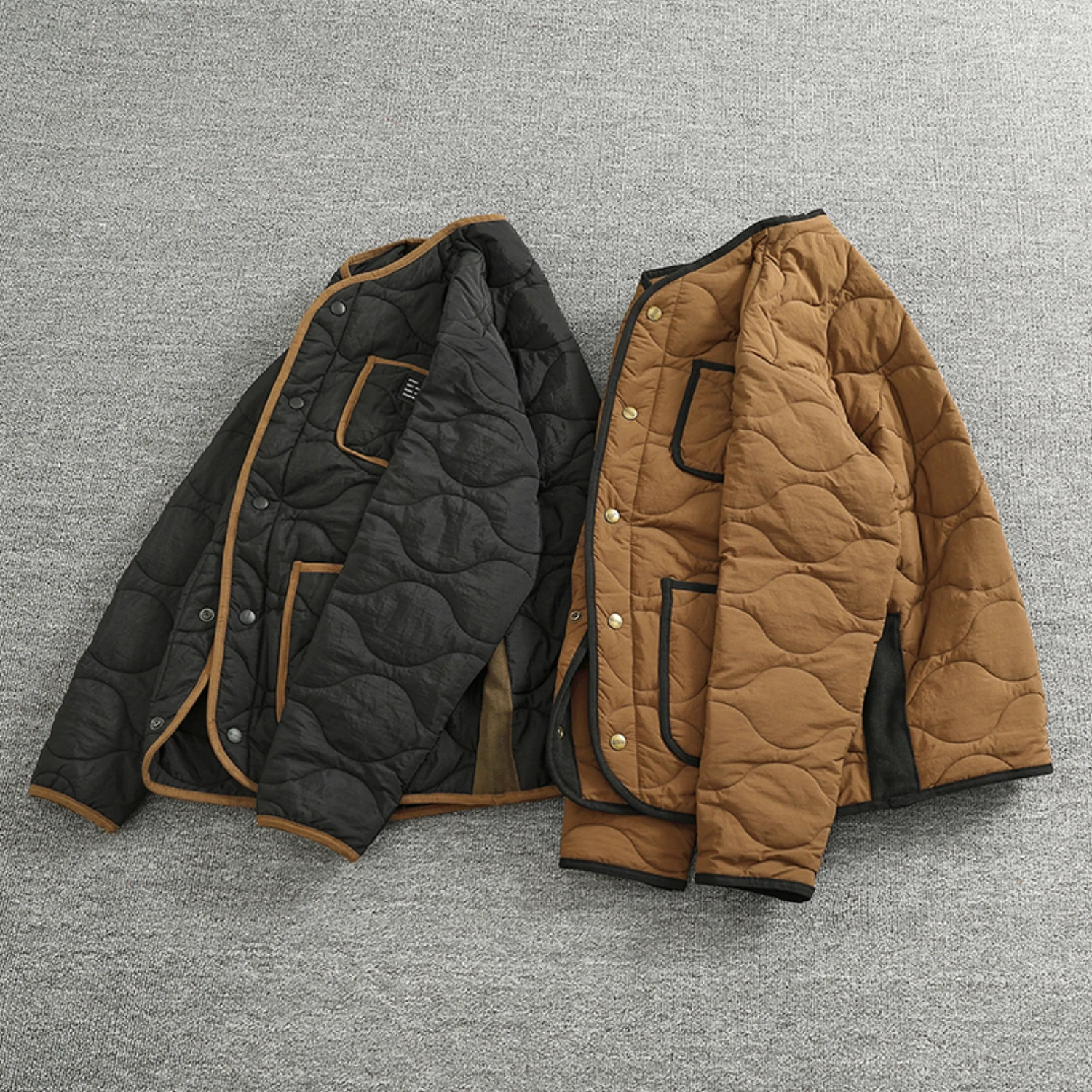 Vintage quilted autumn and winter cotton lining jacket for men and women couples contrast color loose collarless cotton-padded j
Vintage quilted autumn and winter cotton lining jacket for men and women couples contrast color loose collarless cotton-padded j