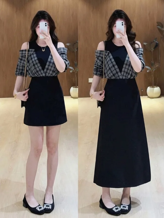 plus Size Women's Plaid Shoulder Bared Short Sleeve Dress Summer New Style A-Line Long Dress High Waist Conceal Meat Dress
plus Size Women's Plaid Shoulder Bared Short Sleeve Dress Summer New Style A-Line Long Dress High Waist Conceal Meat Dress