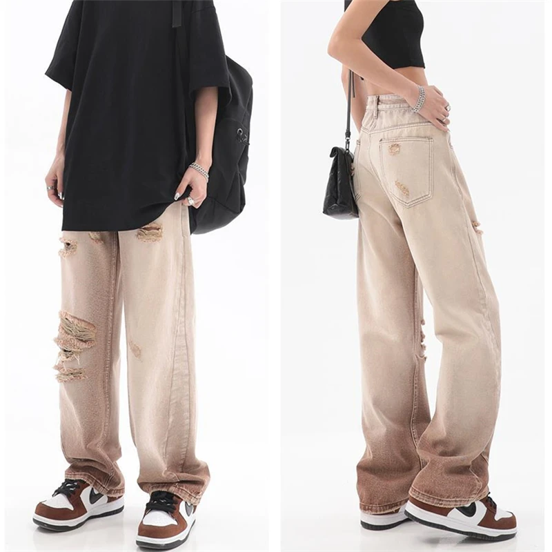 Gradient Ripped Jeans 2022 Straight High Waist All-match Distressed Women's Pants Streetwear Loose Wide Legs Men Fashion Jeans
Gradient Ripped Jeans 2022 Straight High Waist All-match Distressed Women's Pants Streetwear Loose Wide Legs Men Fashion Jeans