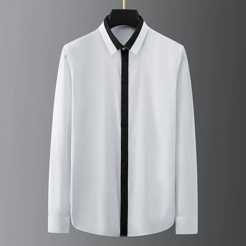 Trendy brand spring and autumn black and white contrasting splicing pure cotton slim fit long sleeved men's casual shirt
Trendy brand spring and autumn black and white contrasting splicing pure cotton slim fit long sleeved men's casual shirt
