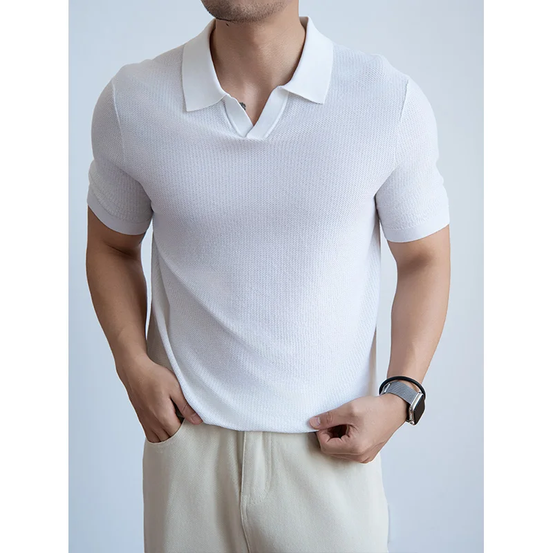 Luxury Mulberry Silk T-shirt Men's Summer Short Sleeve Thin Solid Color Knitted Simple V-neck Casual Breathable Polo Shirt
Luxury Mulberry Silk T-shirt Men's Summer Short Sleeve Thin Solid Color Knitted Simple V-neck Casual Breathable Polo Shirt