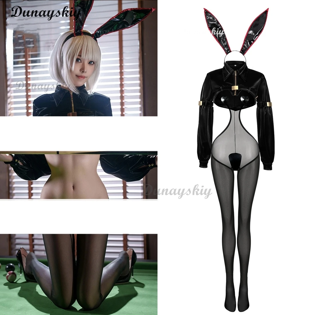 Original Design PU Leather Reverse Bunny Girl Cosplay Costume Black Jumpsuit Mesh Cloth Lingeries Women Sexy Cosplay Customized
Original Design PU Leather Reverse Bunny Girl Cosplay Costume Black Jumpsuit Mesh Cloth Lingeries Women Sexy Cosplay Customized