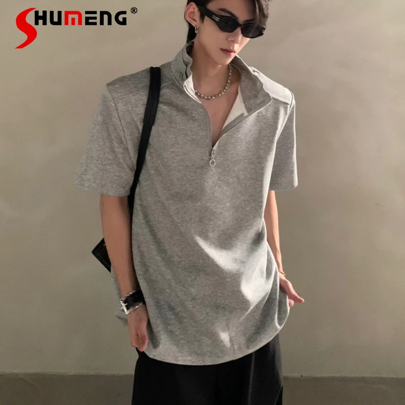 Men's 2025 Summer New High-end Niche Design Chic Tees Half-zipper Shoulder Pads Short-sleeve T-shirts Men's Handsome Trendy Tops
Men's 2025 Summer New High-end Niche Design Chic Tees Half-zipper Shoulder Pads Short-sleeve T-shirts Men's Handsome Trendy Tops