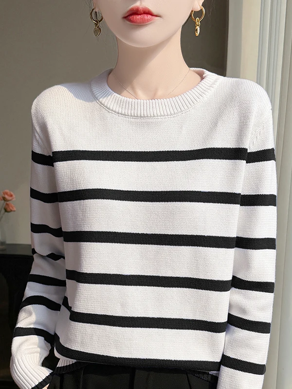 Вязаный свитер из чистого хлопка в полоску в стиле ретро, женский круглый свитер Ne Long Sve, теплый базовый слой, повседневный свободный крой
Вязаный свитер из чистого хлопка в полоску в стиле ретро, женский круглый свитер Ne Long Sve, теплый базовый слой, повседневный свободный крой