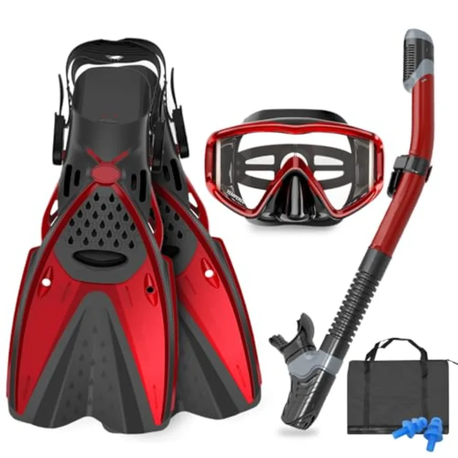 Snorkeling gear for adults: panoramic view diving mask, anti-fog dry top snorkel, adjustable freediving fins, travel bag silico
Snorkeling gear for adults: panoramic view diving mask, anti-fog dry top snorkel, adjustable freediving fins, travel bag silico