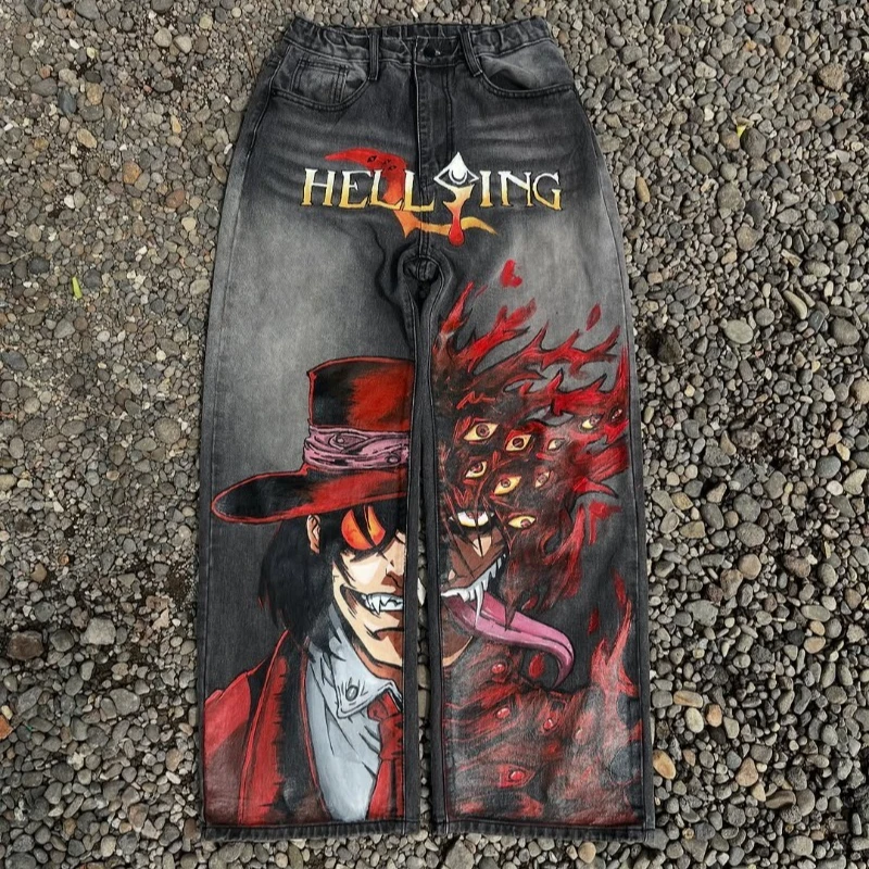 Retro anime graphic jeans Y2K Harajuku ripple washed fashionable unisex floor pants classic Hell song Graffiti loose streetwear
Retro anime graphic jeans Y2K Harajuku ripple washed fashionable unisex floor pants classic Hell song Graffiti loose streetwear