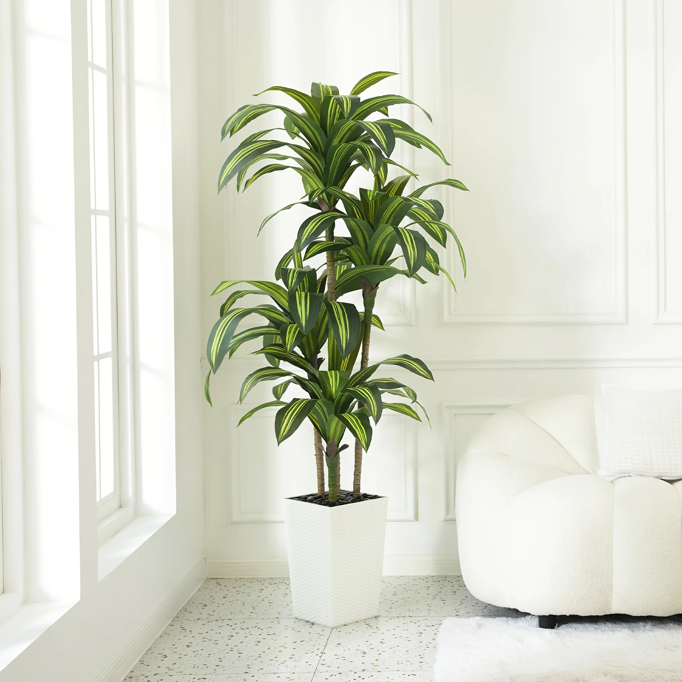 5ft/6ft UV-Resistant Artificial Dracaena Tree with 16" Planter & Decorative Rocks - Realistic Faux Plant with 3/4 Trunks for Ind
5ft/6ft UV-Resistant Artificial Dracaena Tree with 16" Planter & Decorative Rocks - Realistic Faux Plant with 3/4 Trunks for Ind