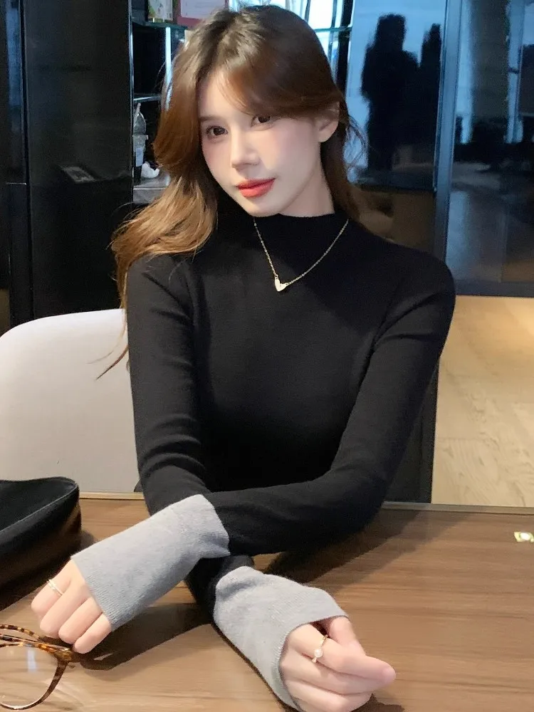 Korean Style Women's Slim Fit Half High Collar Knit Sweater Base Shirt Inner Wear Color Block Elegant Autumn Winter New Arrival
Korean Style Women's Slim Fit Half High Collar Knit Sweater Base Shirt Inner Wear Color Block Elegant Autumn Winter New Arrival