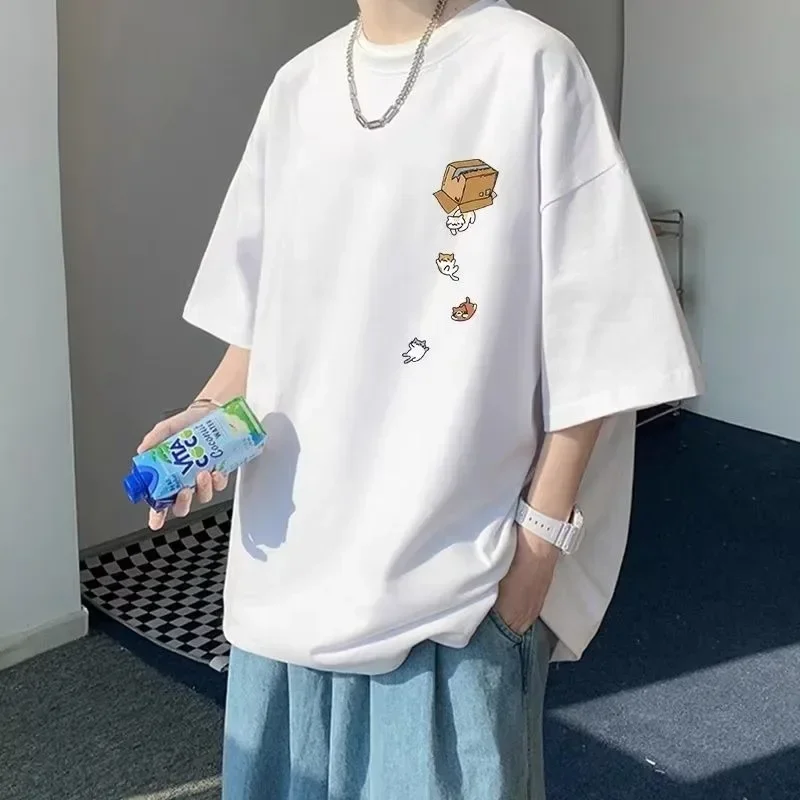 Summer men's cat falls from a cardboard box printed 100% pure cotton short-sleeved Japanese and Korean style clothing top
Summer men's cat falls from a cardboard box printed 100% pure cotton short-sleeved Japanese and Korean style clothing top