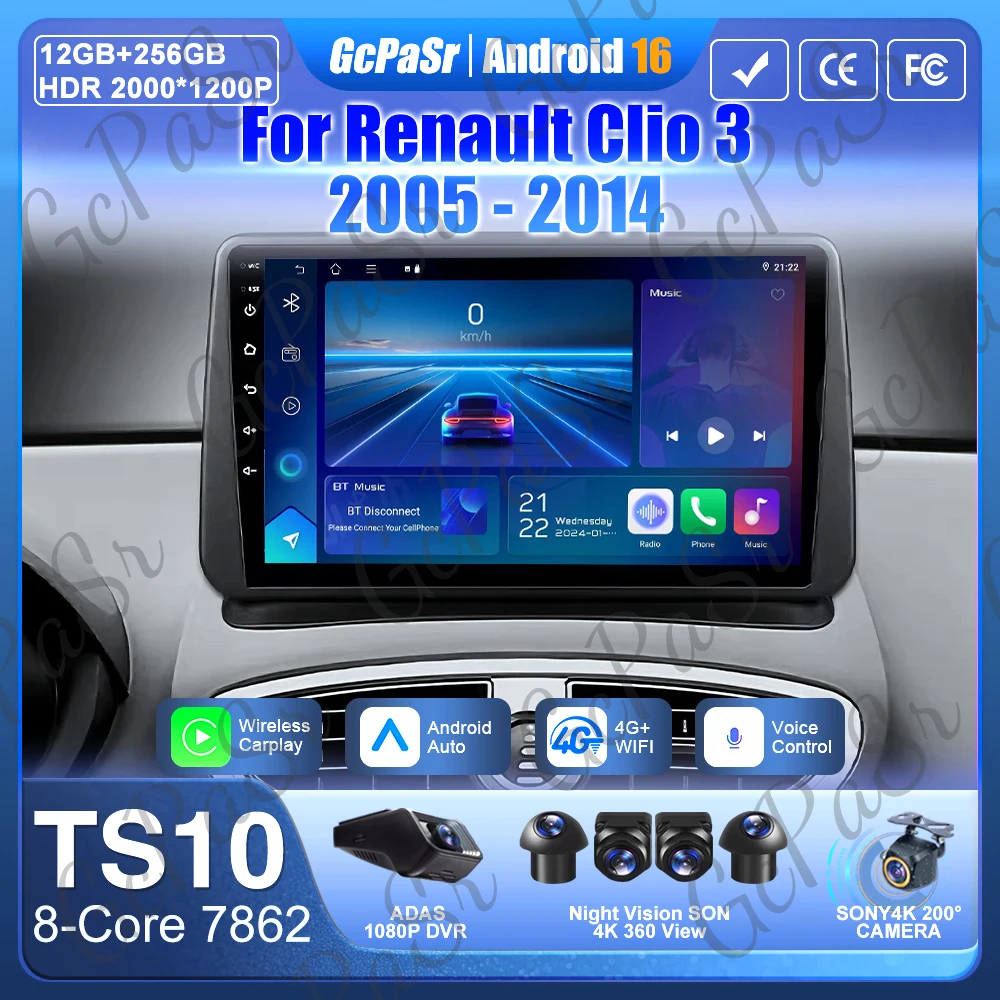Carplay For Renault Clio 3 2005-2014 Android 16 GPS Navigation Video Car Radio No 2din Car Monitor Display DSP Screen 2k 5G Wifi
Carplay For Renault Clio 3 2005-2014 Android 16 GPS Navigation Video Car Radio No 2din Car Monitor Display DSP Screen 2k 5G Wifi