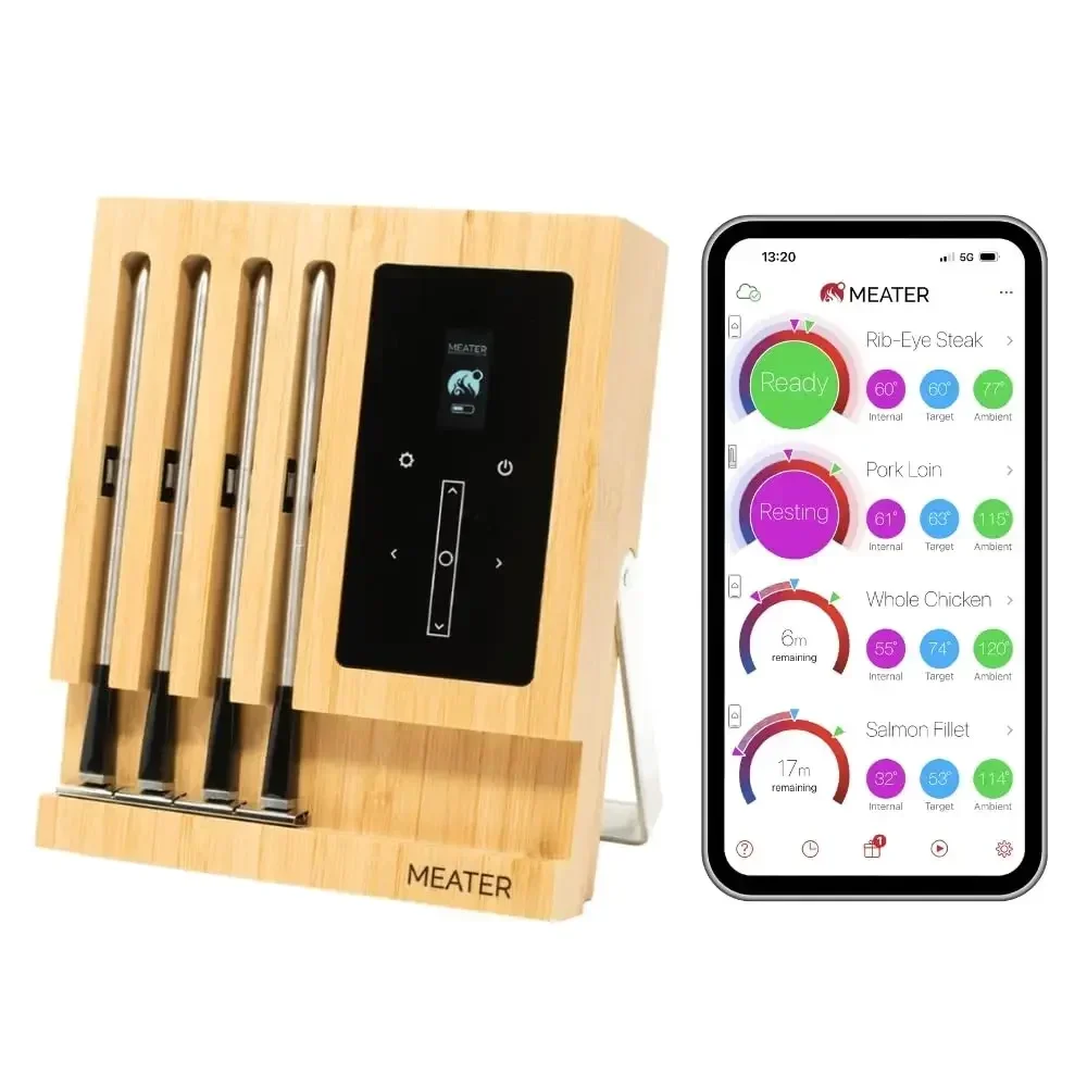 Block: Wireless Smart Meat Thermometer - 4 Probes, Long Range - for BBQ, Oven, Grill, Kitchen, Smoker, Rotisserie
Block: Wireless Smart Meat Thermometer - 4 Probes, Long Range - for BBQ, Oven, Grill, Kitchen, Smoker, Rotisserie