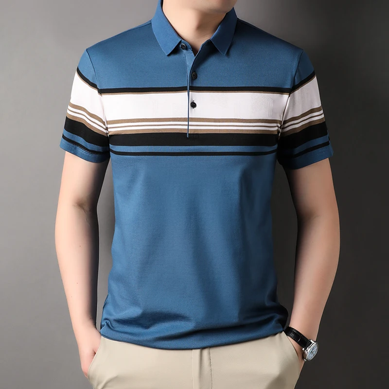 Business Casual Cotton Blends Polo Shirts For Men Short Sleeved Summer Quality Striped Yarn Dyed Fabric Luxury Camisas De Hombre
Business Casual Cotton Blends Polo Shirts For Men Short Sleeved Summer Quality Striped Yarn Dyed Fabric Luxury Camisas De Hombre