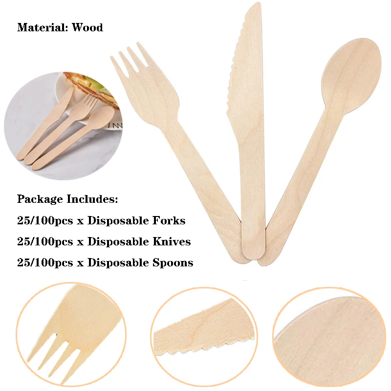 25/100 pcs Disposable wood wooden utensils rustic wedding party party tableware set shower cutlery
25/100 pcs Disposable wood wooden utensils rustic wedding party party tableware set shower cutlery
