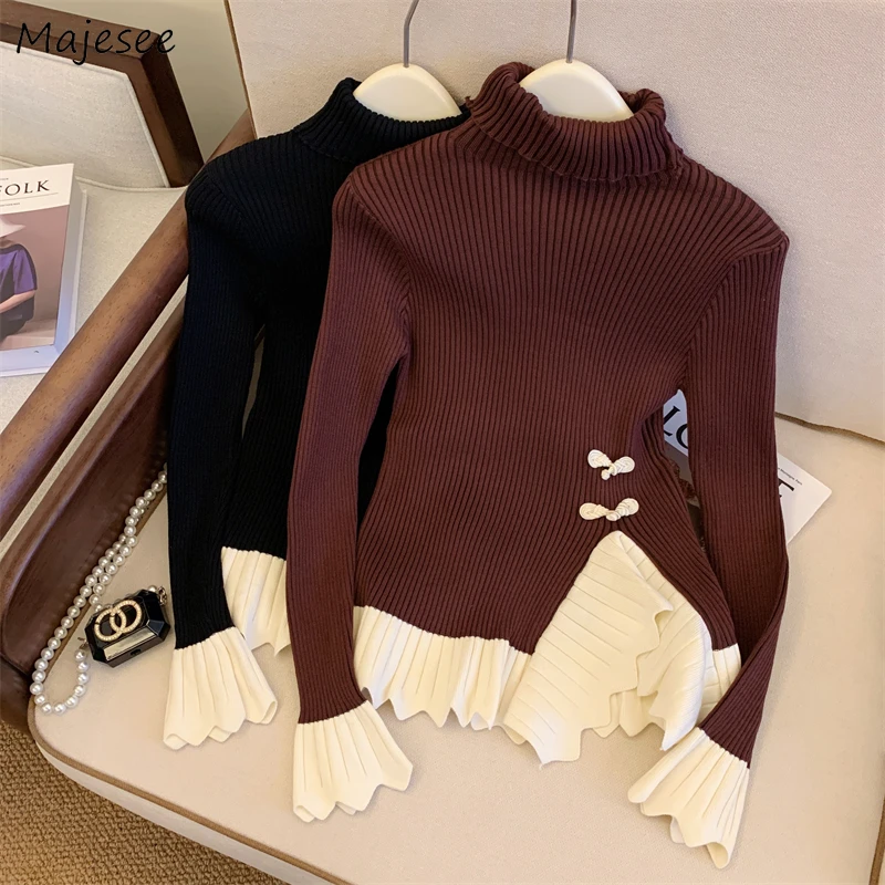 Knot-button Pullovers Women New Chinese Style Irregular Ruffles Design Knitwear Slim Fit Inner Elegant Tender Harajuku Trendy
Knot-button Pullovers Women New Chinese Style Irregular Ruffles Design Knitwear Slim Fit Inner Elegant Tender Harajuku Trendy