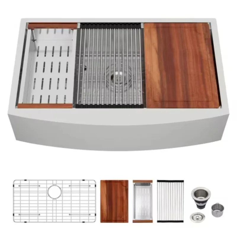 ATV Modern Stainless Steel Farmhouse Sink 33x21 Inch, Single Bowl With Drainboard Apron Front Large Deep Kitchen Sink
ATV Modern Stainless Steel Farmhouse Sink 33x21 Inch, Single Bowl With Drainboard Apron Front Large Deep Kitchen Sink