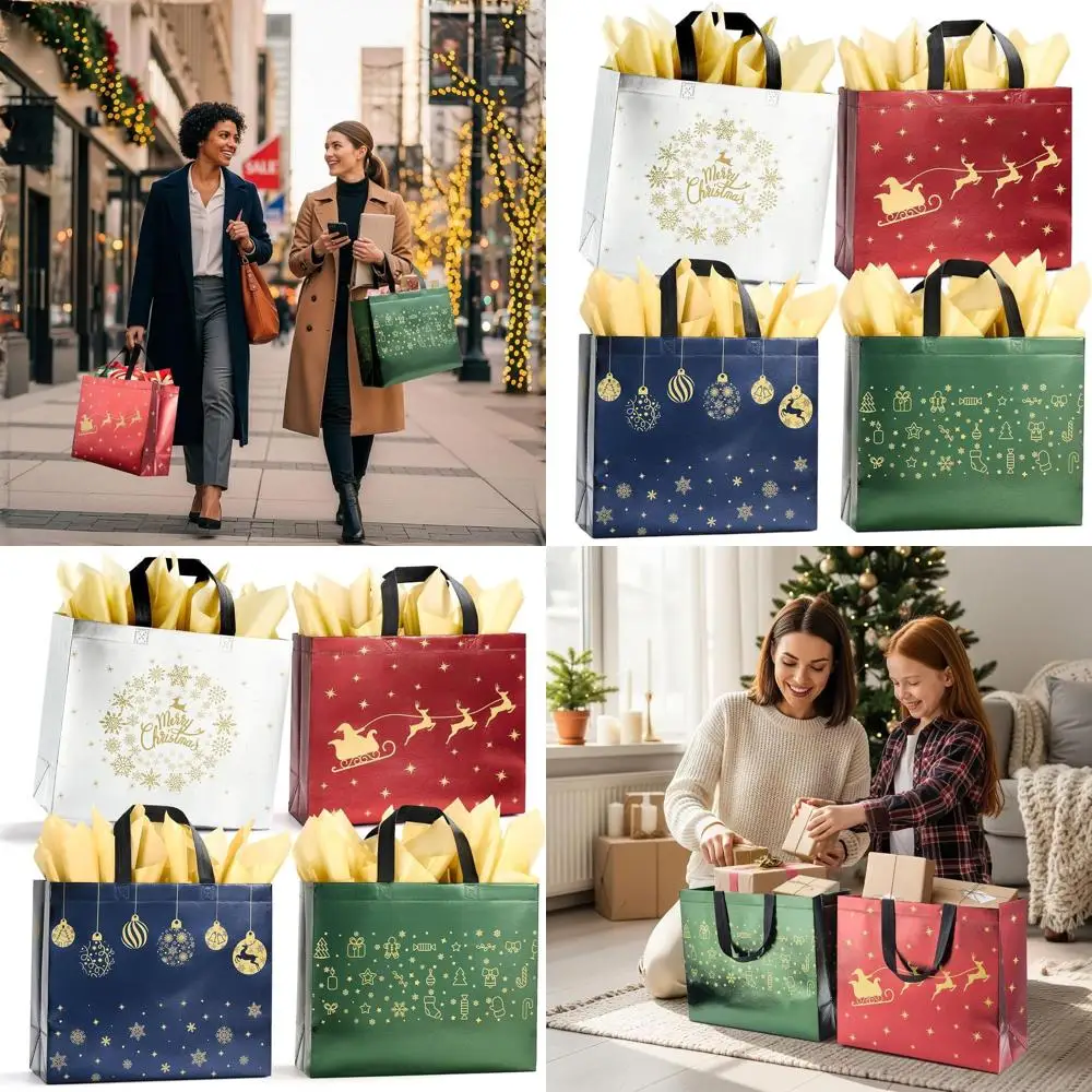 13 Large Christmas Gift Bags, 48 Pack with Tissue Paper, Reusable, 4 Unique Designs, Handle Included for Wrapping Gifts, Xmas Pa
13 Large Christmas Gift Bags, 48 Pack with Tissue Paper, Reusable, 4 Unique Designs, Handle Included for Wrapping Gifts, Xmas Pa