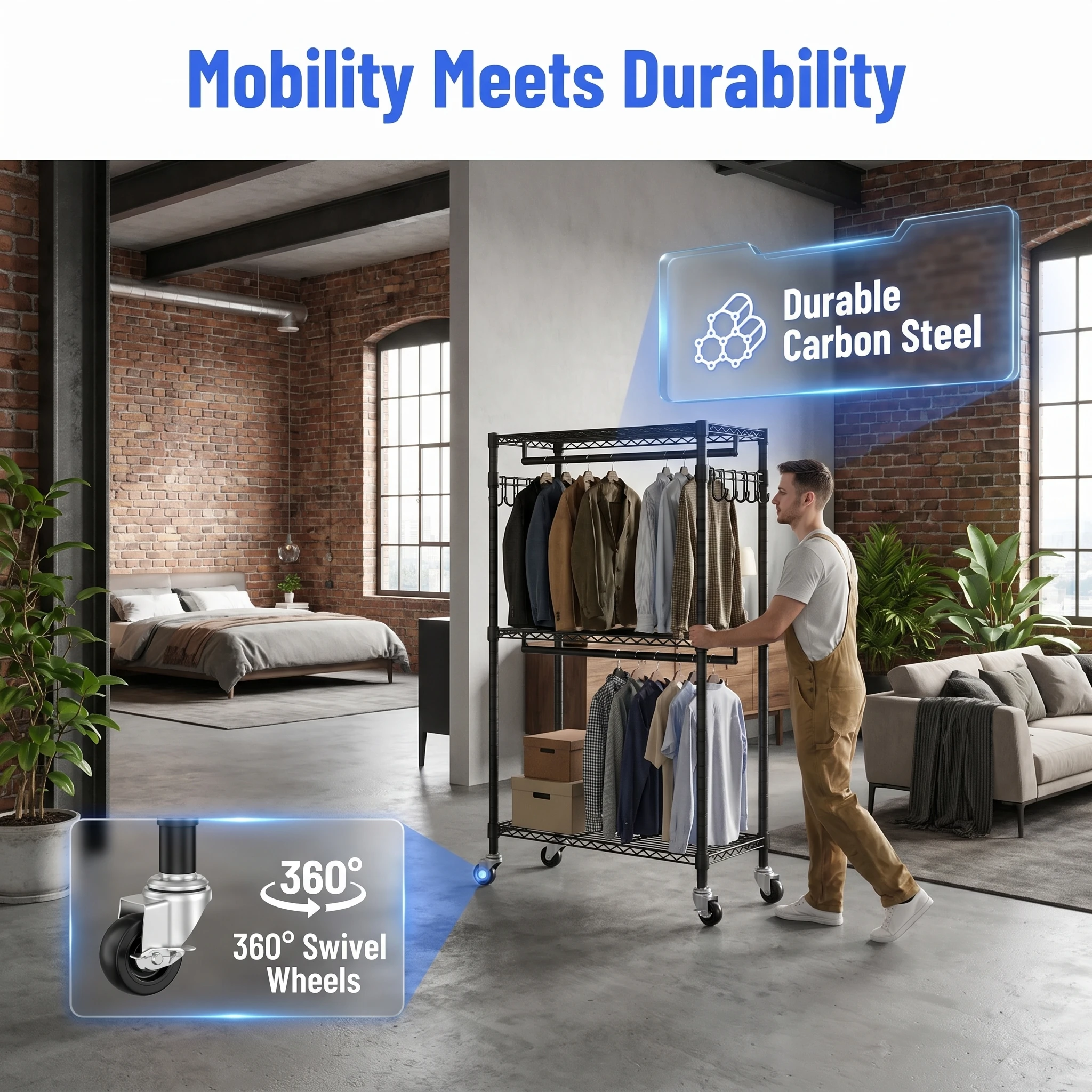 Heavy Duty Rolling Garment Rack Portable Freestanding Design 2 Hanging Rods Ideal for Casual and Long Clothes
Heavy Duty Rolling Garment Rack Portable Freestanding Design 2 Hanging Rods Ideal for Casual and Long Clothes