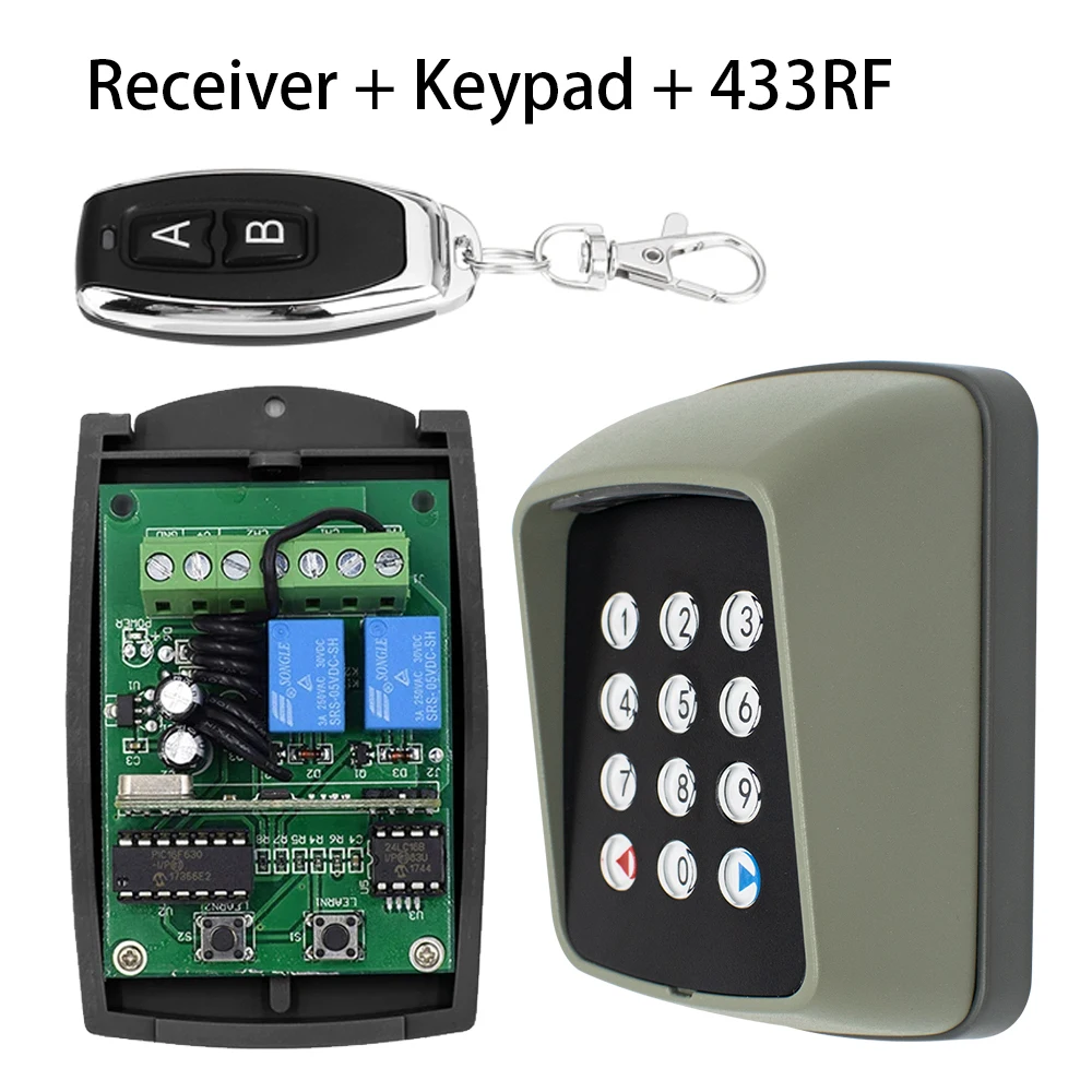 Universal 433MHz 2-Channel Garage Door Opener, Password Access Control Rolling Code Keypad System for Garage Gate Door Security