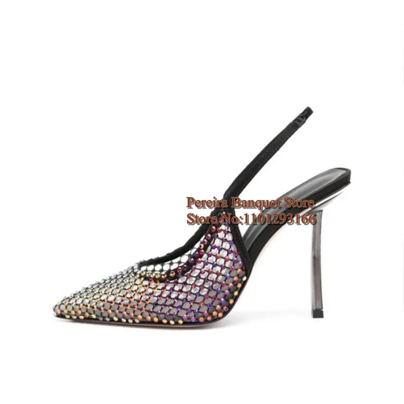 Stylish Crystal Mesh Pointed Toe Slingback Shoes See Through Slip On Metal Stiletto High Heels Women Celebrating Shoes
Stylish Crystal Mesh Pointed Toe Slingback Shoes See Through Slip On Metal Stiletto High Heels Women Celebrating Shoes