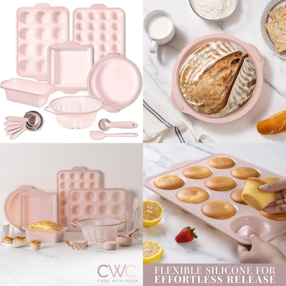 17 pc. silicone baking pan set - non-stick & easy clean silicone muffin pans for baking with sturdy metal frame for stability,
17 pc. silicone baking pan set - non-stick & easy clean silicone muffin pans for baking with sturdy metal frame for stability,