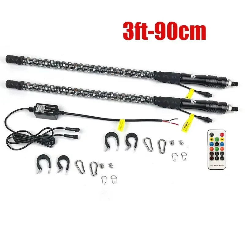 2 шт., 3 фута/90 см, светодиодный кнут, RGB светодиодный флагшток, многоцветный водонепроницаемый кнут для багги, 12 В для внедорожных песчаных рельсов/багги, квадроциклов/UTV 
2 шт., 3 фута/90 см, светодиодный кнут, RGB светодиодный флагшток, многоцветный водонепроницаемый кнут для багги, 12 В для внедорожных песчаных рельсов/багги, квадроциклов/UTV