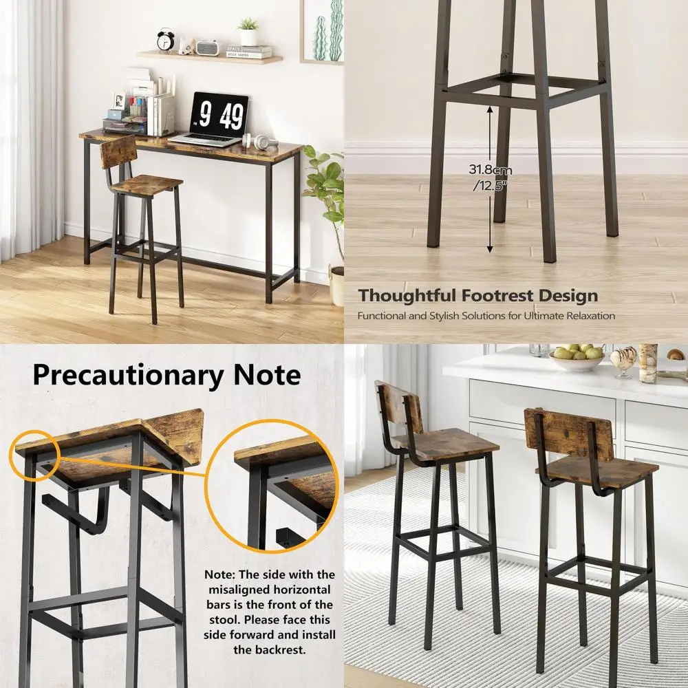 Set of 2 Rustic Brown Industrial Style Tall Bar Stools with Backrest and Footrest for Kitchen or Dining Room
Set of 2 Rustic Brown Industrial Style Tall Bar Stools with Backrest and Footrest for Kitchen or Dining Room
