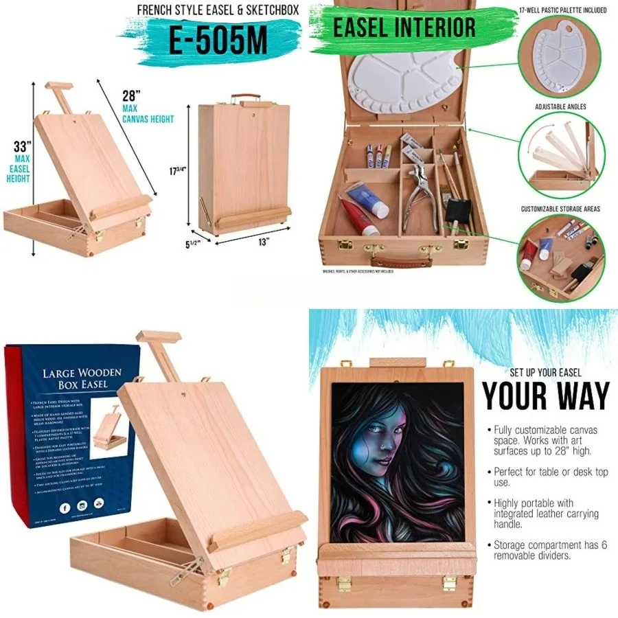 Large Adjustable Wood Desktop Easel - Premium Beechwood Tabletop Drawing Easel with Storage, Paint Palette, Portable Easels for Painting, Drawing, Sketchbox
Large Adjustable Wood Desktop Easel - Premium Beechwood Tabletop Drawing Easel with Storage, Paint Palette, Portable Easels for Painting, Drawing, Sketchbox