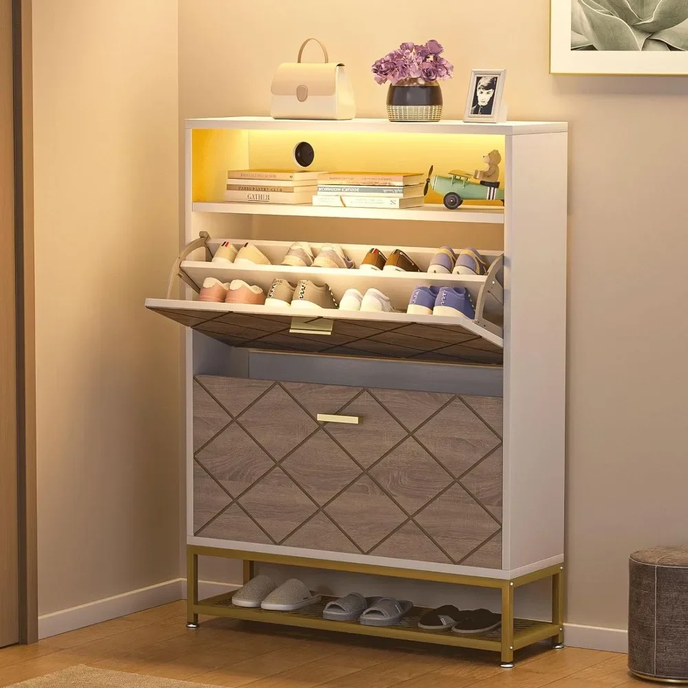 Shoe Cabinet with 2 Flip Drawers 24 Pairs Shoe Rack Organizer with Open Shelves and Led lights with Metal Legs Shoe Rack Cabinet
Shoe Cabinet with 2 Flip Drawers 24 Pairs Shoe Rack Organizer with Open Shelves and Led lights with Metal Legs Shoe Rack Cabinet