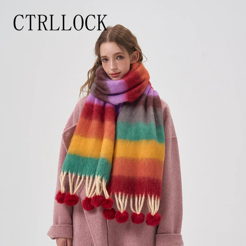 CTRLLOCK Casual Stretchy Colorful Striped Fuzzy Ball Tassel Women's Long Scarf For Winter
CTRLLOCK Casual Stretchy Colorful Striped Fuzzy Ball Tassel Women's Long Scarf For Winter