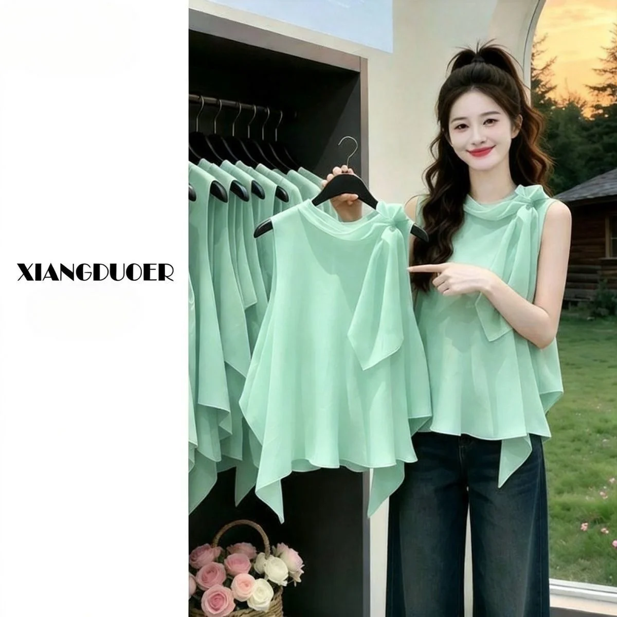 2026 New Summer Green Sleeveless Women's Top Knot Loose Slimming Fashionable High-End Elegant Polyester Blend
2026 New Summer Green Sleeveless Women's Top Knot Loose Slimming Fashionable High-End Elegant Polyester Blend