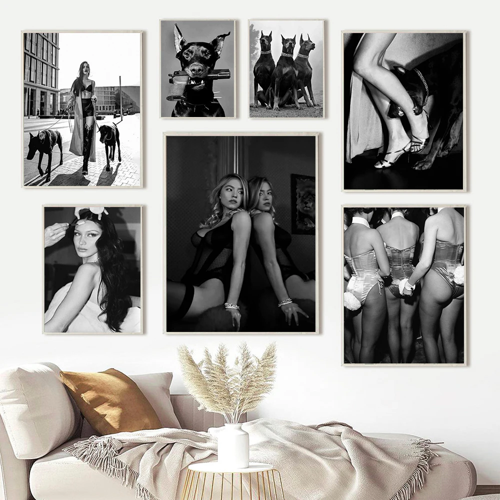 Black White Fashion Girl Dog Poster Print Sexy Woman Wall Art Canvas Printing Nordic Toy Pistol Picture Living Room Home Decor
Black White Fashion Girl Dog Poster Print Sexy Woman Wall Art Canvas Printing Nordic Toy Pistol Picture Living Room Home Decor