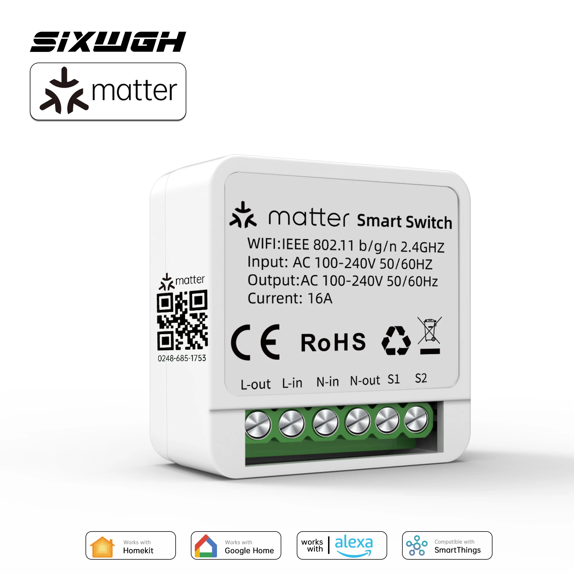 Matter Smart Switch 16A, WiFi Mini DIY Relay Module, Apple HomeKit Google Home Alexa SmartThings, Timer, App/Voice Control
Matter Smart Switch 16A, WiFi Mini DIY Relay Module, Apple HomeKit Google Home Alexa SmartThings, Timer, App/Voice Control