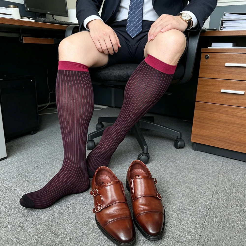 Men's Mid-Calf Color Cuff Vertical Striped Dress Socks Transparent Business Formal Thin Breathable Suit Socks for Gentleman
Men's Mid-Calf Color Cuff Vertical Striped Dress Socks Transparent Business Formal Thin Breathable Suit Socks for Gentleman