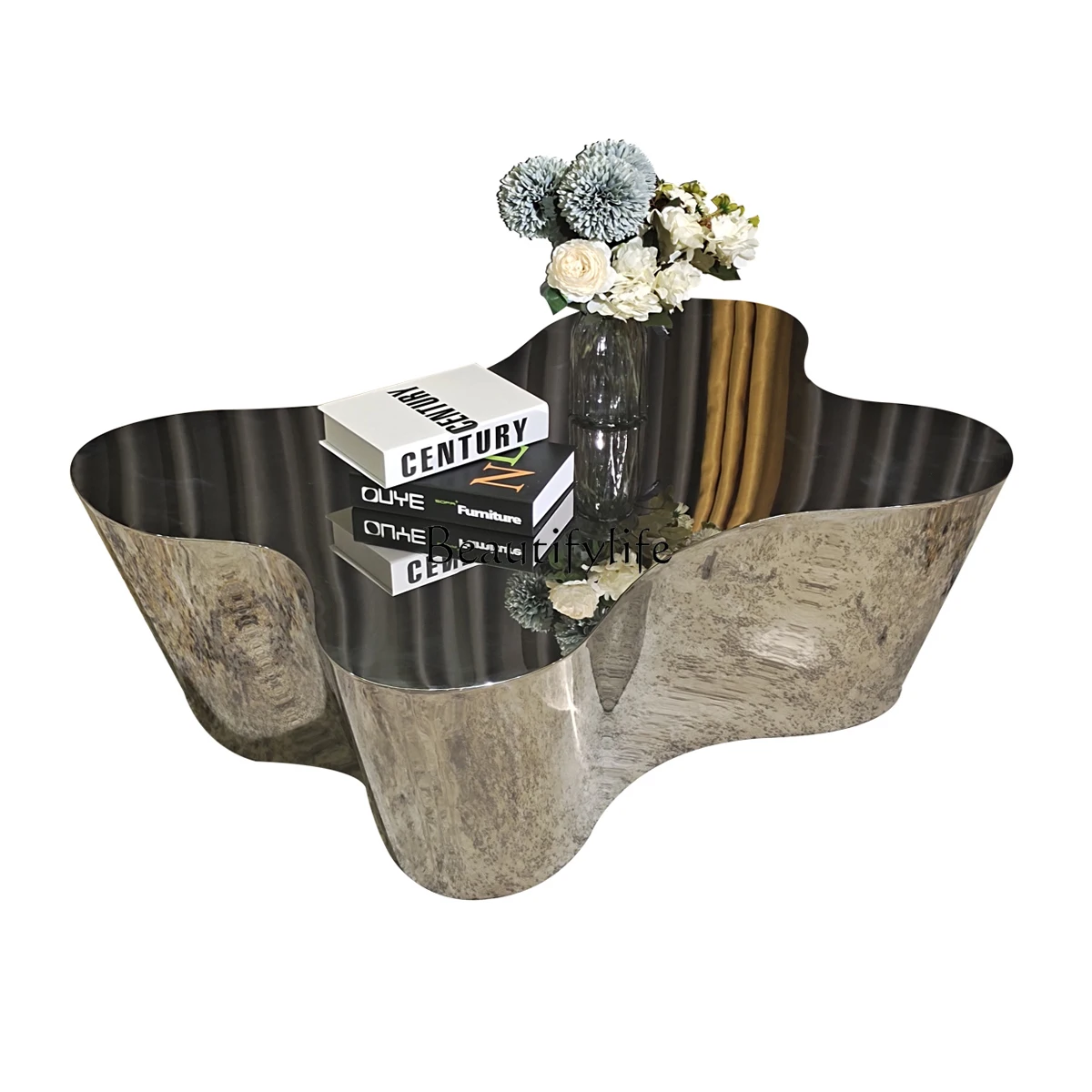 Stainless steel silver irregular coffee table hotel lobby meeting area minimalist
Stainless steel silver irregular coffee table hotel lobby meeting area minimalist
