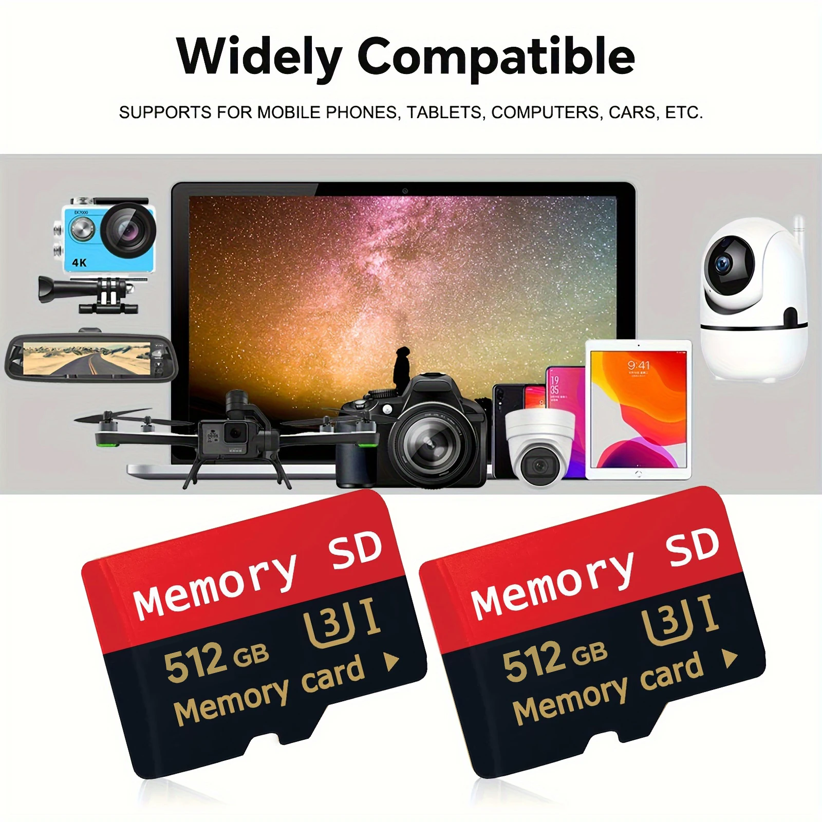 512GB Micro SD Card Class 10 UHS-1 High Speed Mini Original Flash TF Card Large Capacity for Phone Tablet Camera Drone Wide Comp
512GB Micro SD Card Class 10 UHS-1 High Speed Mini Original Flash TF Card Large Capacity for Phone Tablet Camera Drone Wide Comp