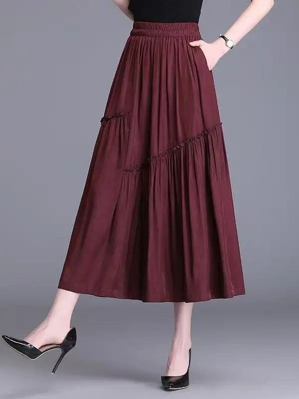 plus Size Women's Elastic Waist Midi Skirt Summer Fashion Korean Style A-Line Skirt Hip Concealing Casual Wear High Waist
plus Size Women's Elastic Waist Midi Skirt Summer Fashion Korean Style A-Line Skirt Hip Concealing Casual Wear High Waist