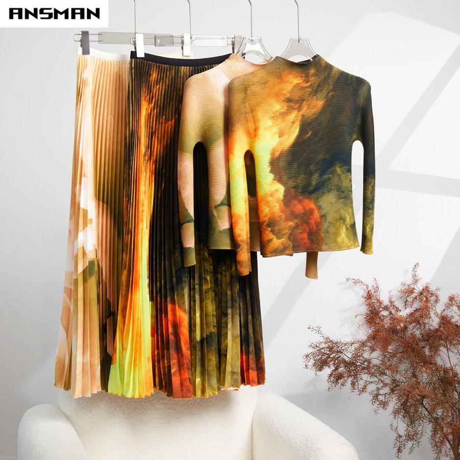 Ansman Summer Thin Long Sleeved T-shirt Top Women's Pleated Half Skirt Temperament Two Piece Fashion Set Women's Pleated Clothes
Ansman Summer Thin Long Sleeved T-shirt Top Women's Pleated Half Skirt Temperament Two Piece Fashion Set Women's Pleated Clothes